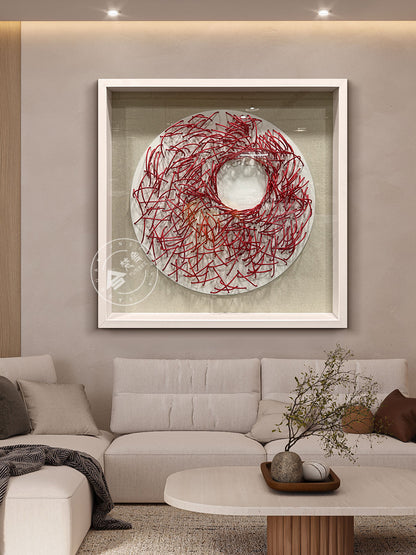 Luxury Crimson Paper Rope Wood Sculpture Wall Statement Piece