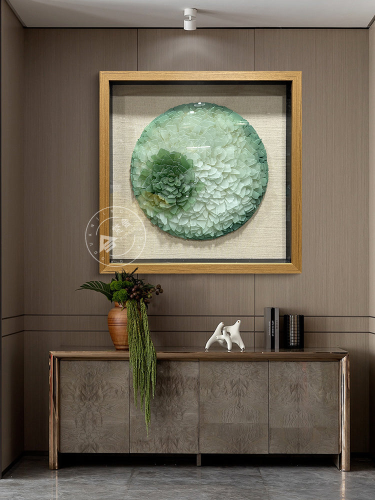 Round Frosted Sea Glass Mosaic Shadow Box Wall Art