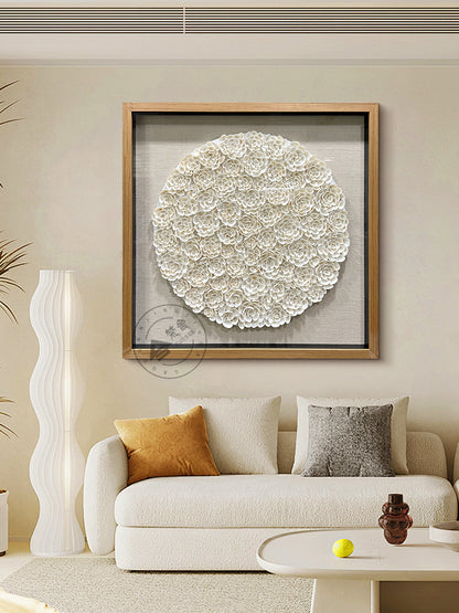 Round White Seashell Floral Textured Wall Sculpture