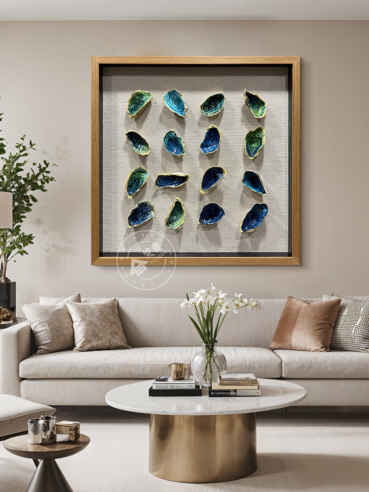 Hand-Painted Oyster Shell Gold Gilded Framed Wall Artwork