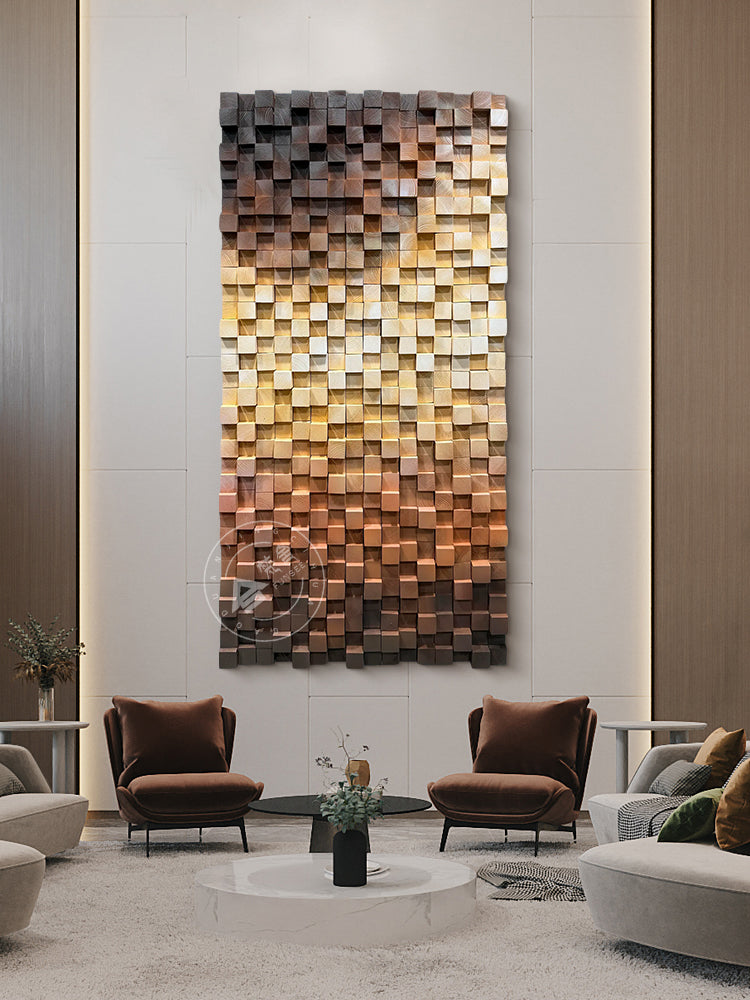 Abstract Gradient Cubic Wood Sculpture Wall Decor