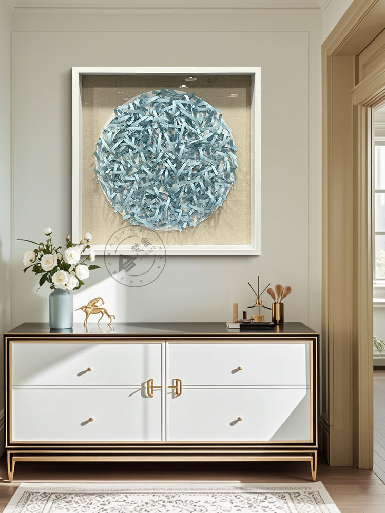 Circular Light Blue Woven Paper Rope Wall Sculpture
