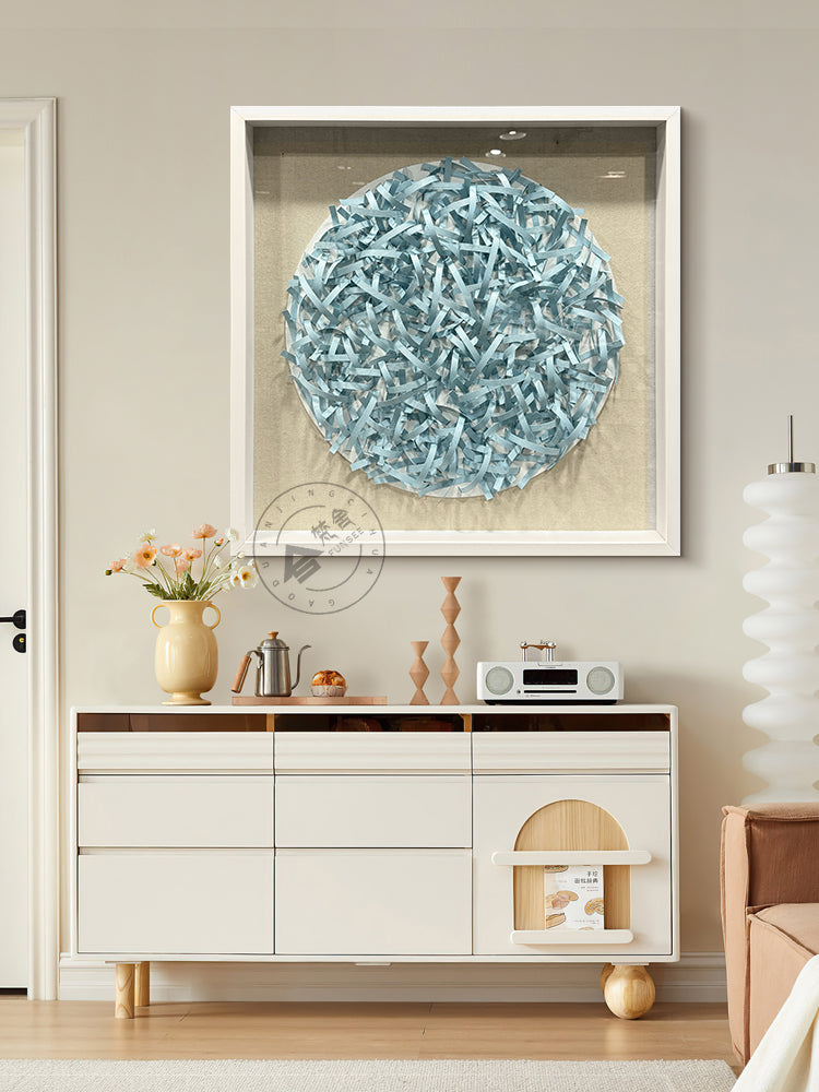 Circular Light Blue Woven Paper Rope Wall Sculpture