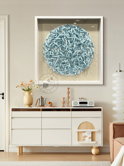 Circular Light Blue Woven Paper Rope Wall Sculpture