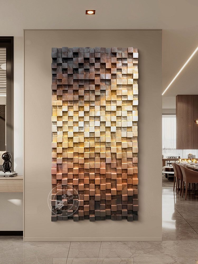 Abstract Gradient Cubic Wood Sculpture Wall Decor