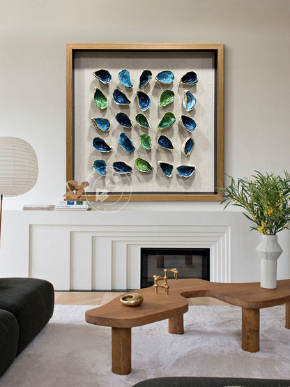 Hand-Painted Oyster Shell Gold Gilded Framed Wall Artwork