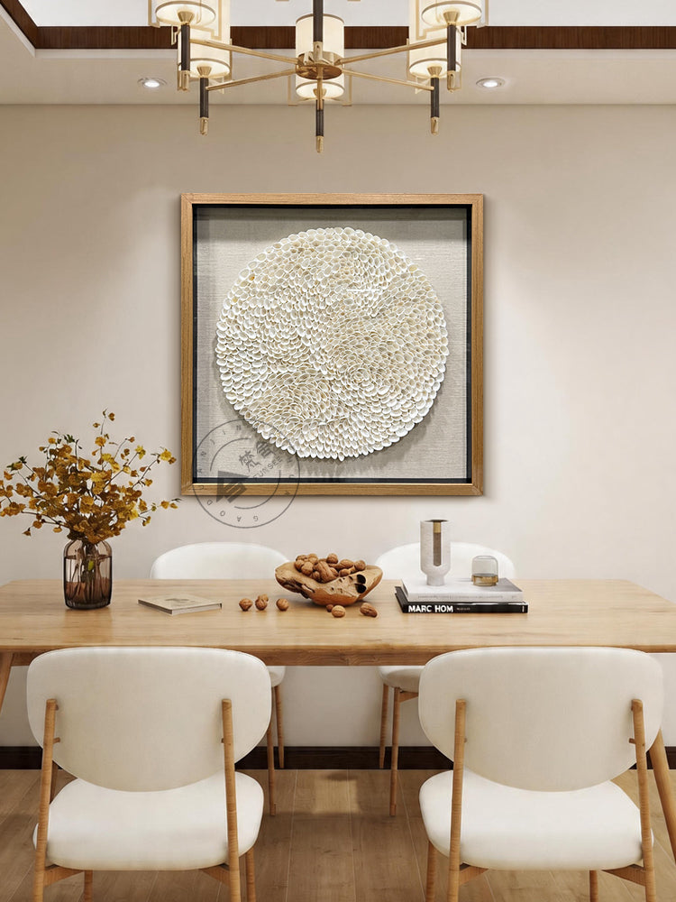 Round White Seashell Floral Textured Wall Sculpture