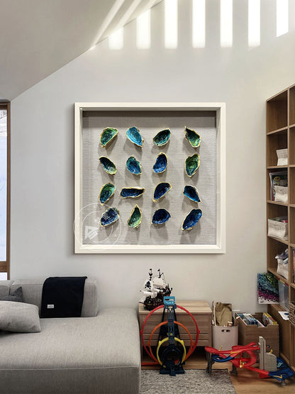 Hand-Painted Oyster Shell Gold Gilded Framed Wall Artwork