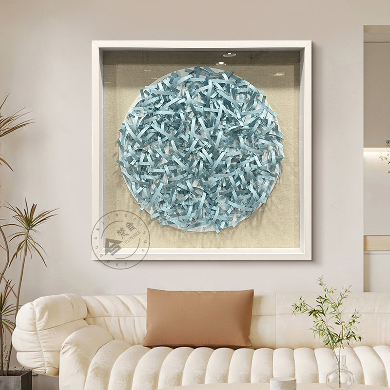Circular Light Blue Woven Paper Rope Wall Sculpture