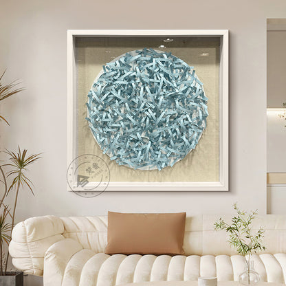 Circular Light Blue Woven Paper Rope Wall Sculpture