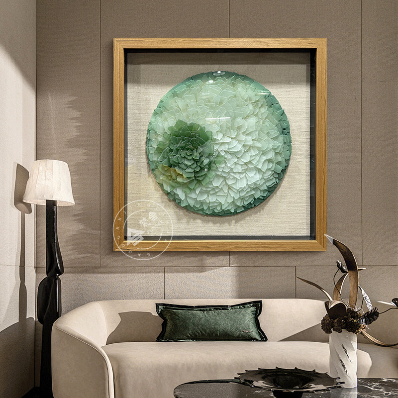 Round Frosted Sea Glass Mosaic Shadow Box Wall Art