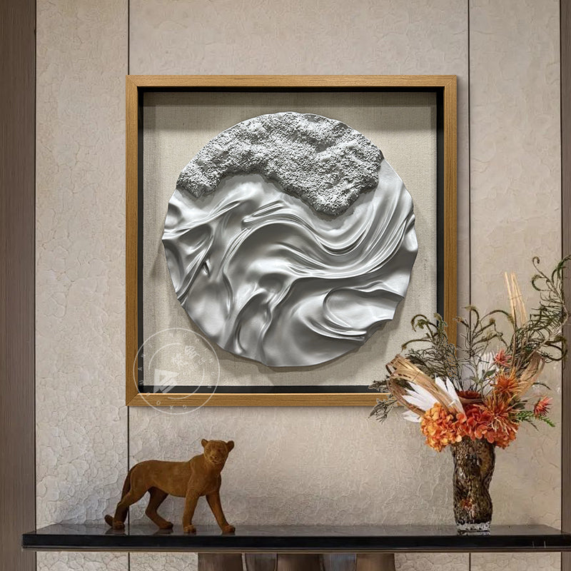 Abstract Liquid Silver Fluid Motion Wood 3D Wall Relief