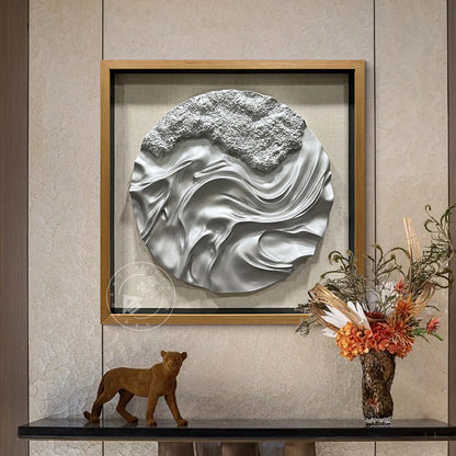 Abstract Liquid Silver Fluid Motion Wood 3D Wall Relief