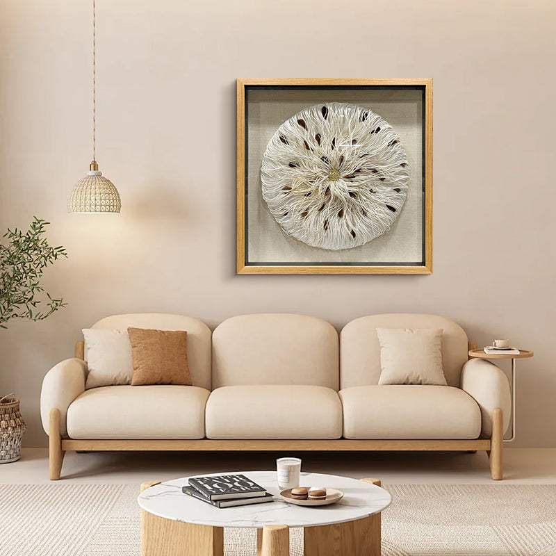 Mixed Media String Paper Wall Art Textured Round Sculpture