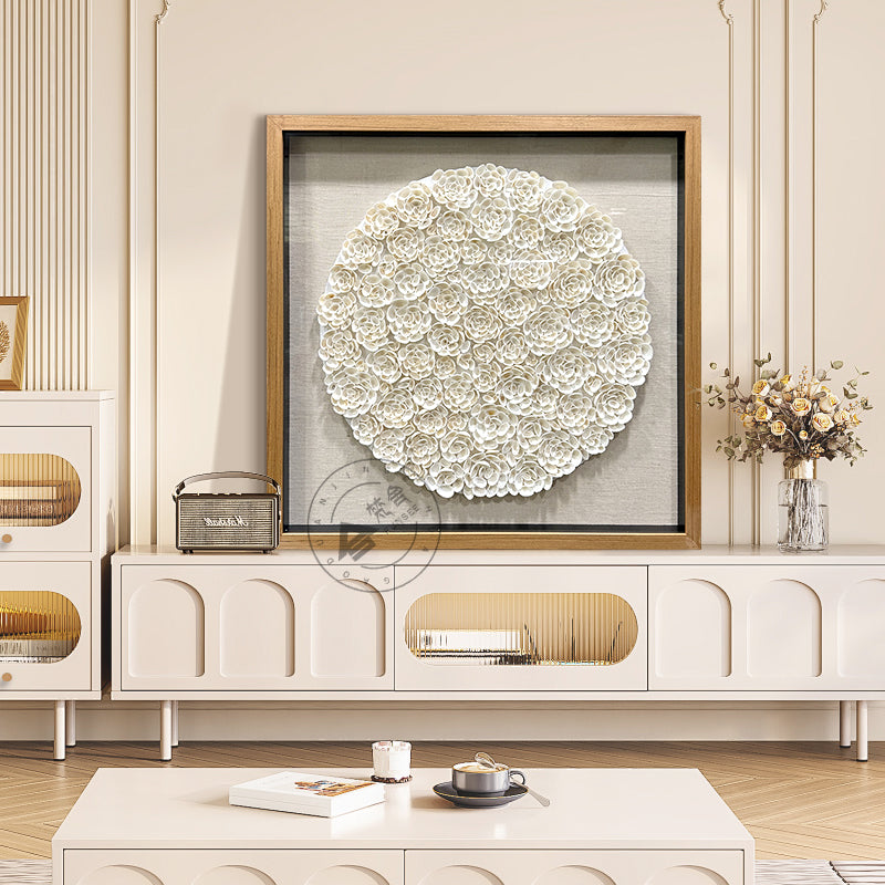 Round White Seashell Floral Textured Wall Sculpture