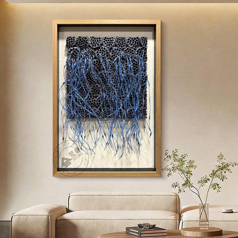 3D Blue Paper Rope Lotus Pod Wall Art Decor