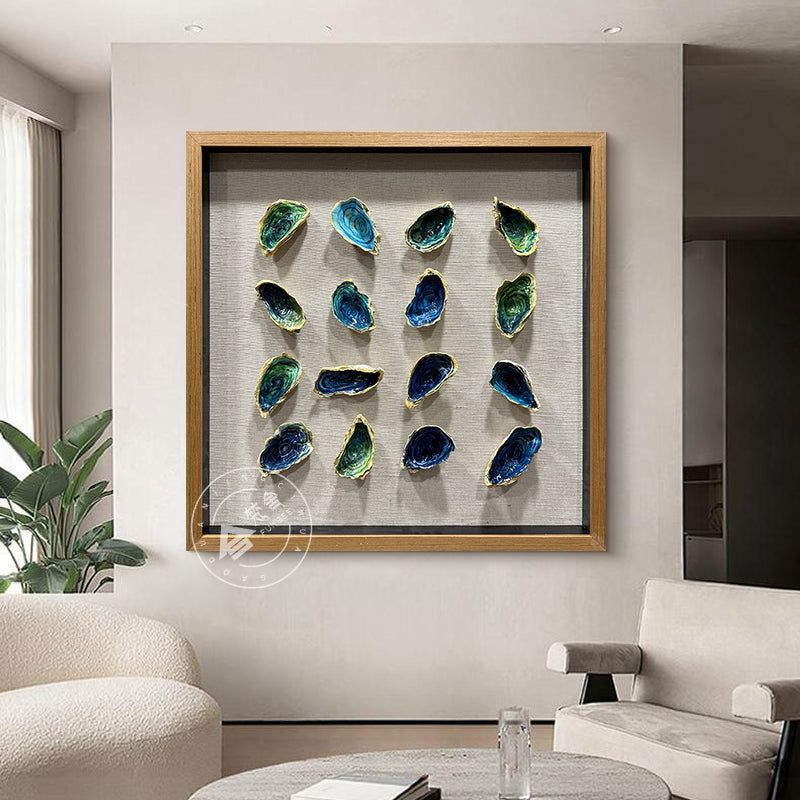 Hand-Painted Oyster Shell Gold Gilded Framed Wall Artwork
