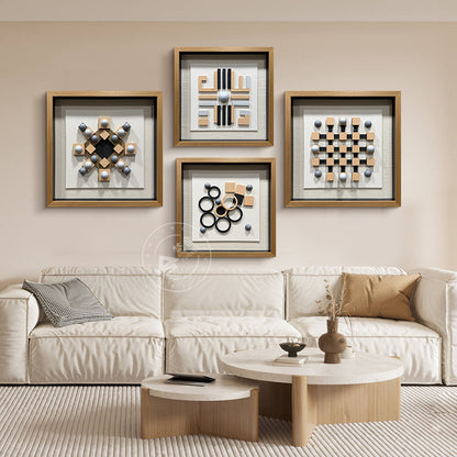 Geometric Carved Wood and Grey Hemisphere Art Installation