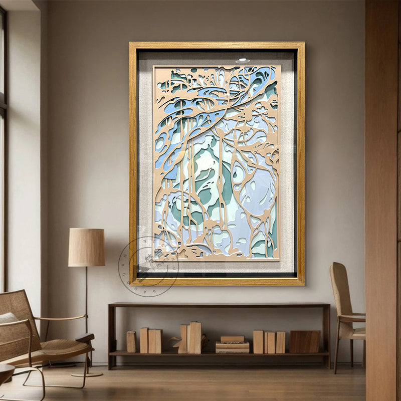 Abstract Layered Wood Relief Wall Sculpture