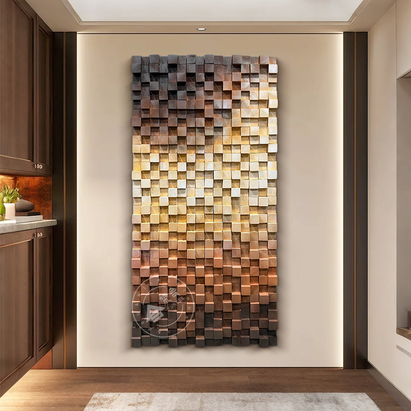 Abstract Gradient Cubic Wood Sculpture Wall Decor