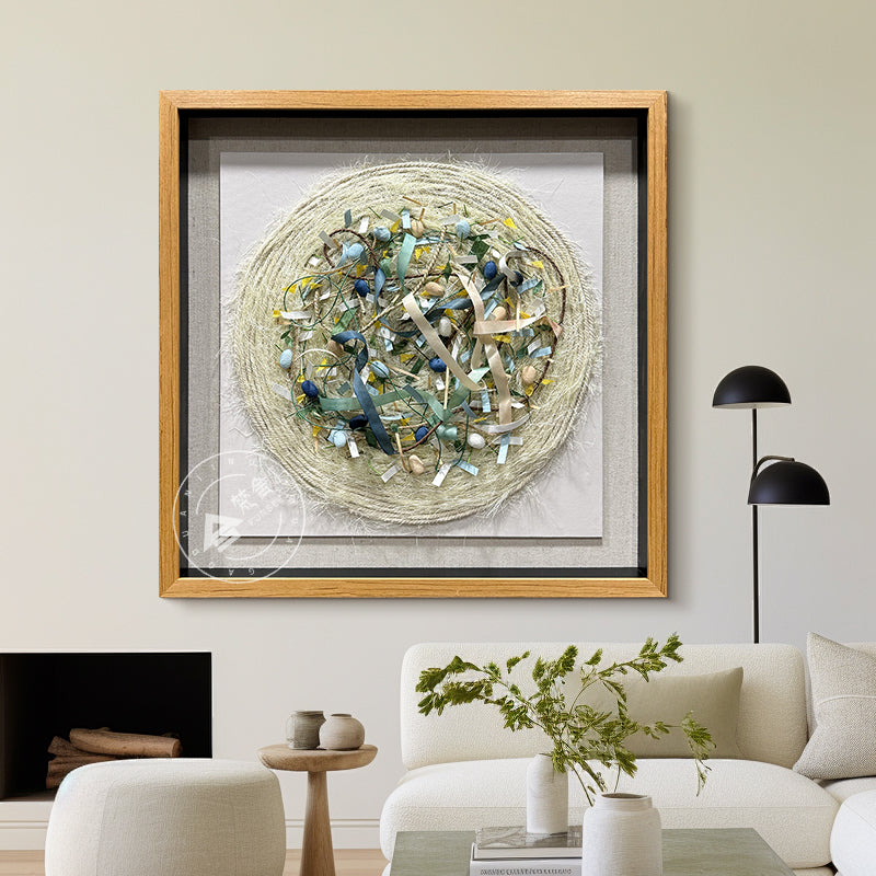 Round Mixed Media Textile Wall Art Canvas Decor