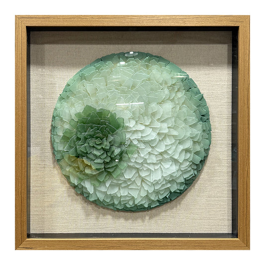 Round Frosted Sea Glass Mosaic Shadow Box Wall Art