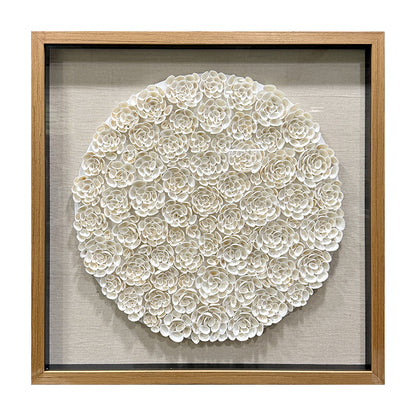 Round White Seashell Floral Textured Wall Sculpture