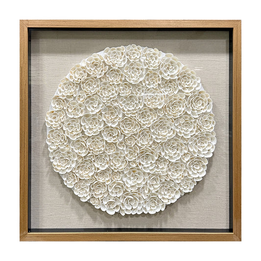 Round White Seashell Floral Textured Wall Sculpture
