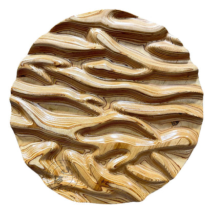 Carved Birch Wood Wall Art Topographic Round Medallion