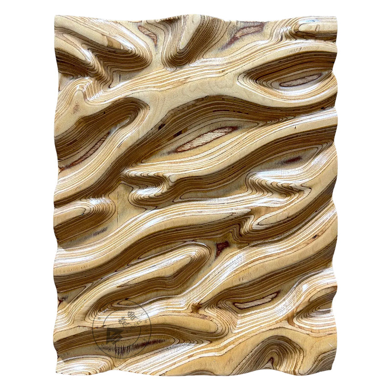 Carved Birch Wood Wall Panel Fluid Wave Plaque Artwork