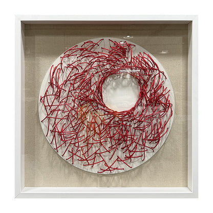 Luxury Crimson Paper Rope Wood Sculpture Wall Statement Piece