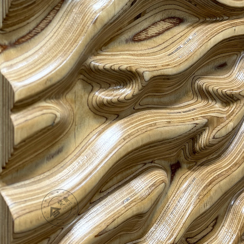 Carved Birch Wood Wall Panel Fluid Wave Plaque Artwork