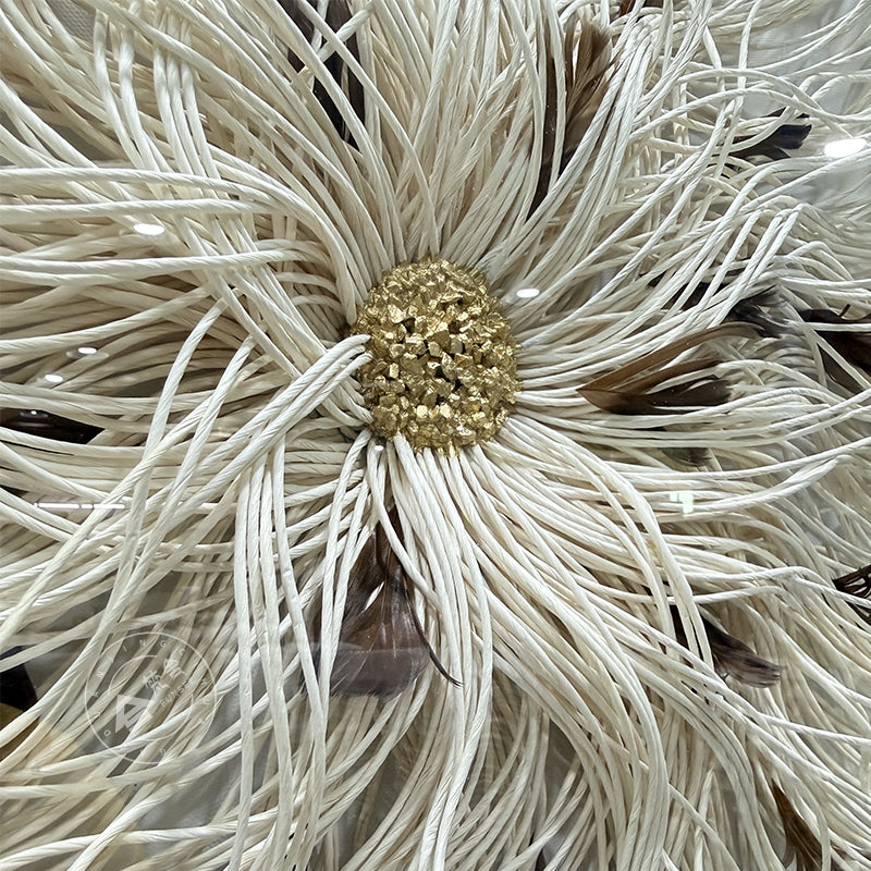 Mixed Media String Paper Wall Art Textured Round Sculpture