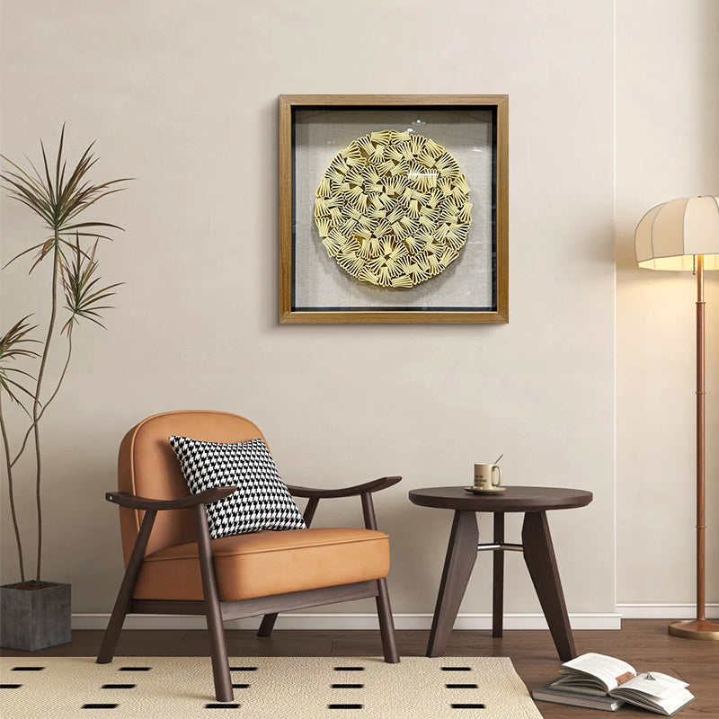 Minimalist Folded Paper Sculpture Textured Round Decor