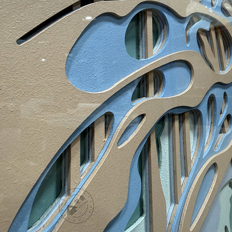 Abstract Layered Wood Relief Wall Sculpture