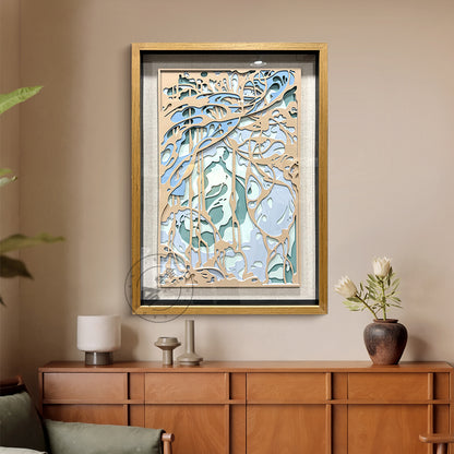 Abstract Layered Wood Relief Wall Sculpture