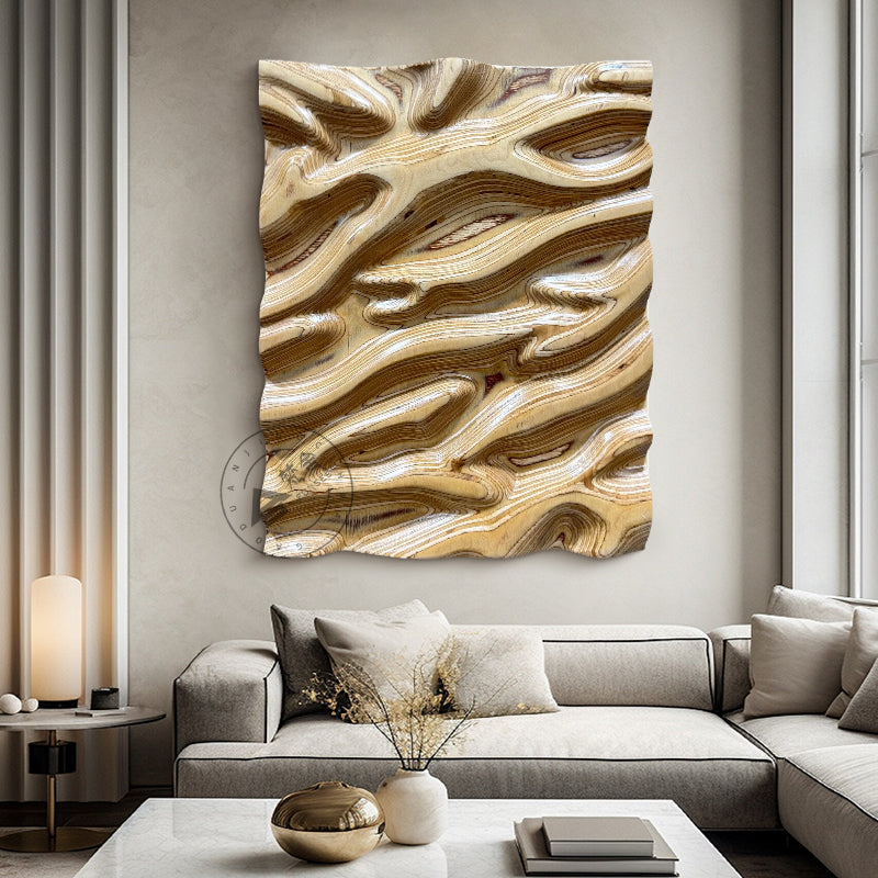 Carved Birch Wood Wall Panel Fluid Wave Plaque Artwork