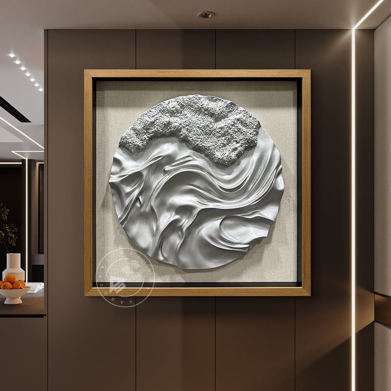 Abstract Liquid Silver Fluid Motion Wood 3D Wall Relief