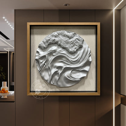 Abstract Liquid Silver Fluid Motion Wood 3D Wall Relief