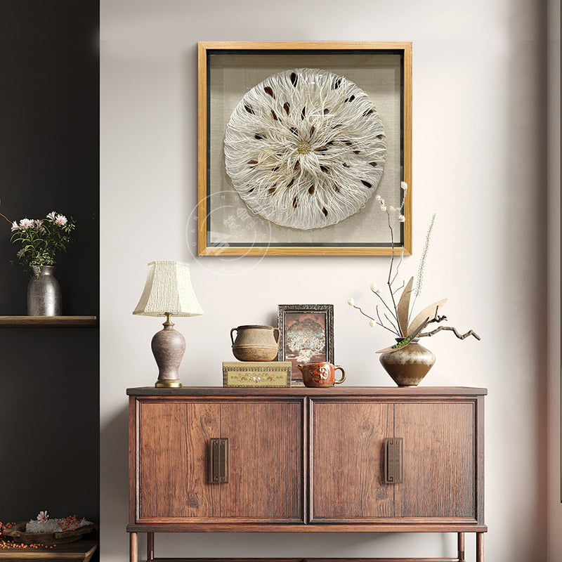 Mixed Media String Paper Wall Art Textured Round Sculpture