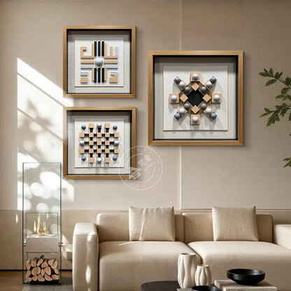 Geometric Carved Wood and Grey Hemisphere Art Installation