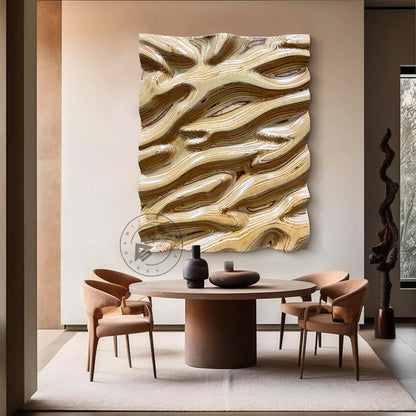 Carved Birch Wood Wall Panel Fluid Wave Plaque Artwork