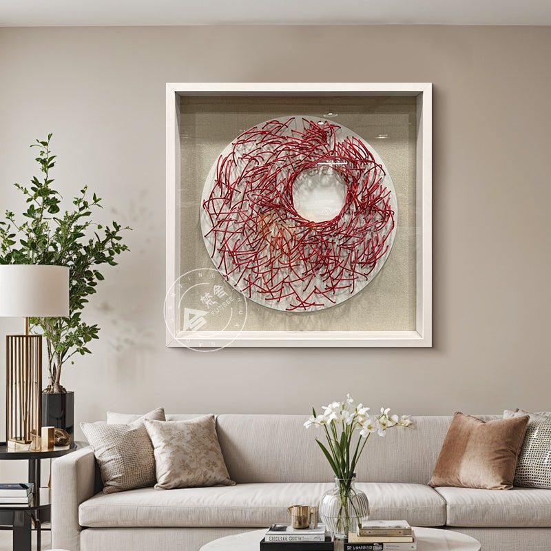 Luxury Crimson Paper Rope Wood Sculpture Wall Statement Piece