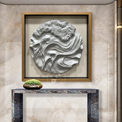 Abstract Liquid Silver Fluid Motion Wood 3D Wall Relief