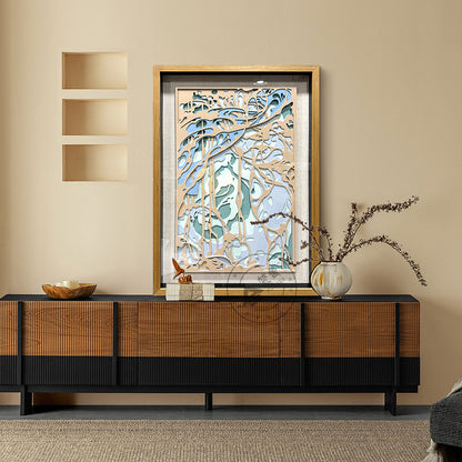 Abstract Layered Wood Relief Wall Sculpture