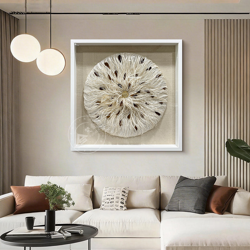 Mixed Media String Paper Wall Art Textured Round Sculpture