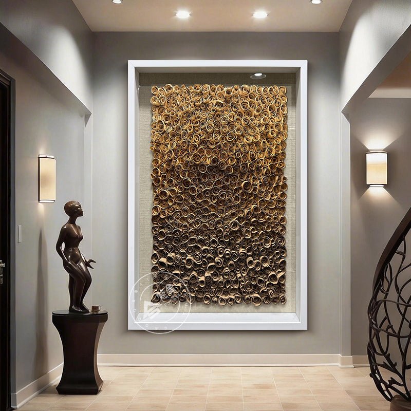 Abstract Wood Paper Flower Wall Hanging Textured Decor