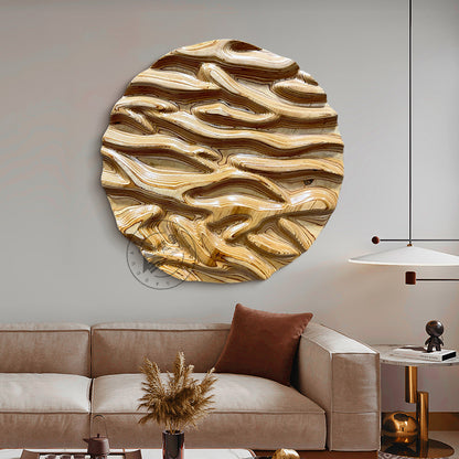 Carved Birch Wood Wall Art Topographic Round Medallion