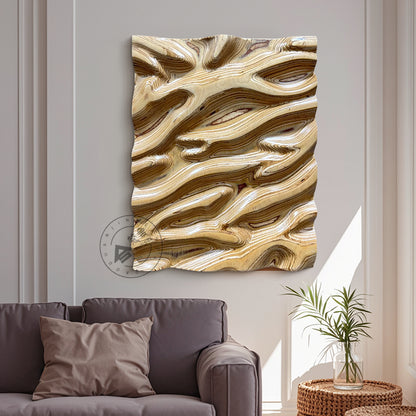 Carved Birch Wood Wall Panel Fluid Wave Plaque Artwork