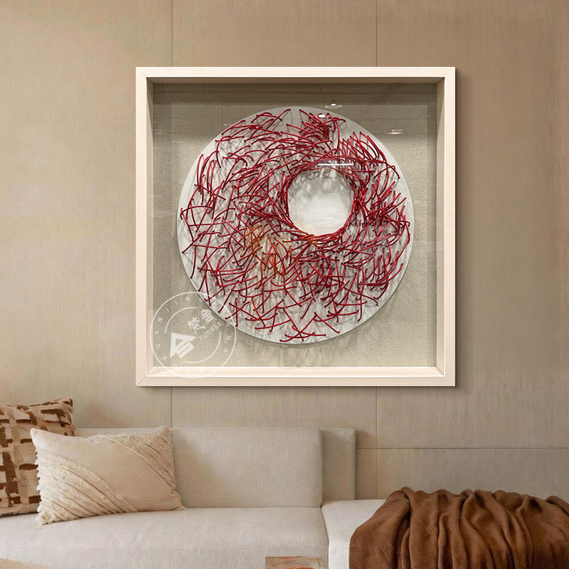 Luxury Crimson Paper Rope Wood Sculpture Wall Statement Piece